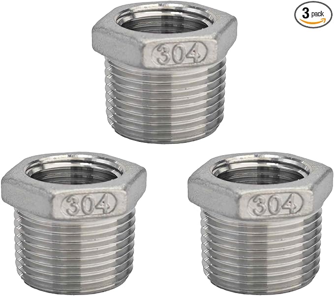 3PCS 304 Stainless Steel Reducer Hex Bushing, 3/4" NPT Male to 1/2" NPT Female by Unknown