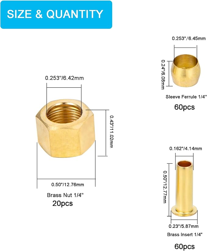 140PCS 1/4 Inch Compression Fittings Assortment kit- 60 Brass Compression - Image 2