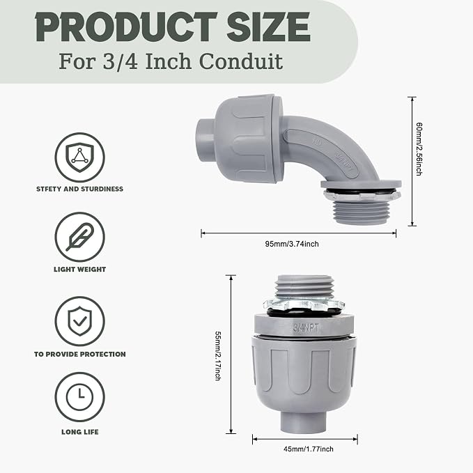 10 Pack 3/4 Inch Liquid Tight Connectors - Image 2