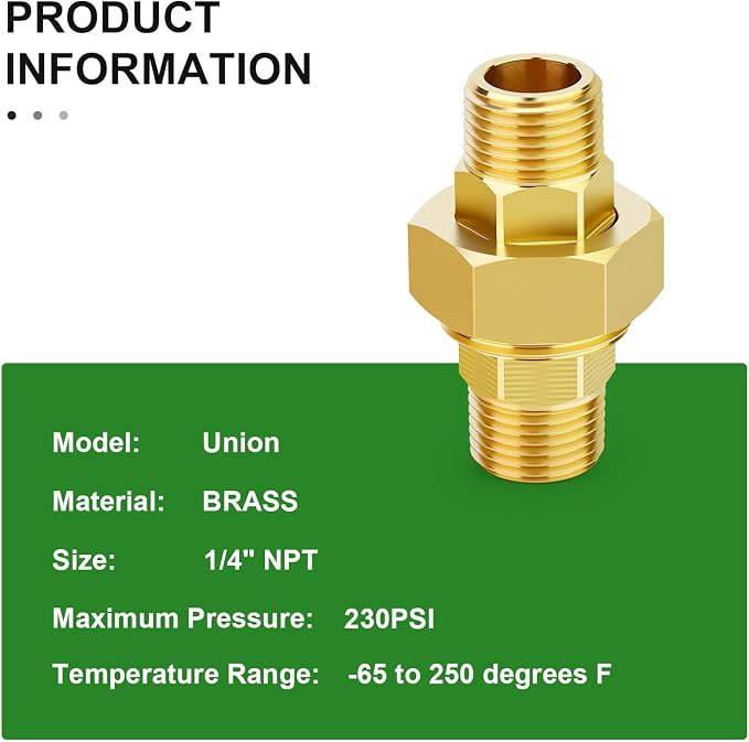 2PCS Brass Union，1/4" NPT Male x 1/4" NPT Male Brass Pipe Fitting - Image 4