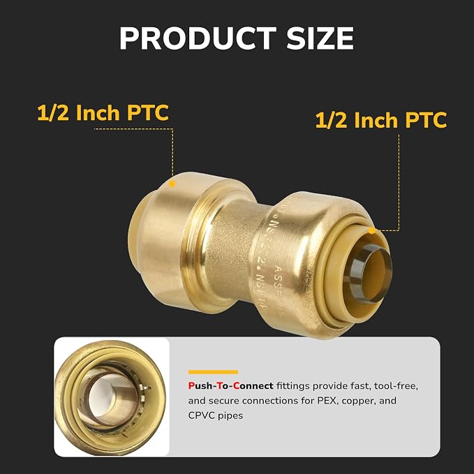 12 Pack Push-Fit Coupling, 1/2" Push to Connect Brass Plumbing Fitting - Image 2