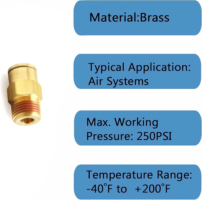 Push to Connect Fittings, 1/4" Tube OD x 3/8" NPT Male Brass DOT Air Fittings - Image 3