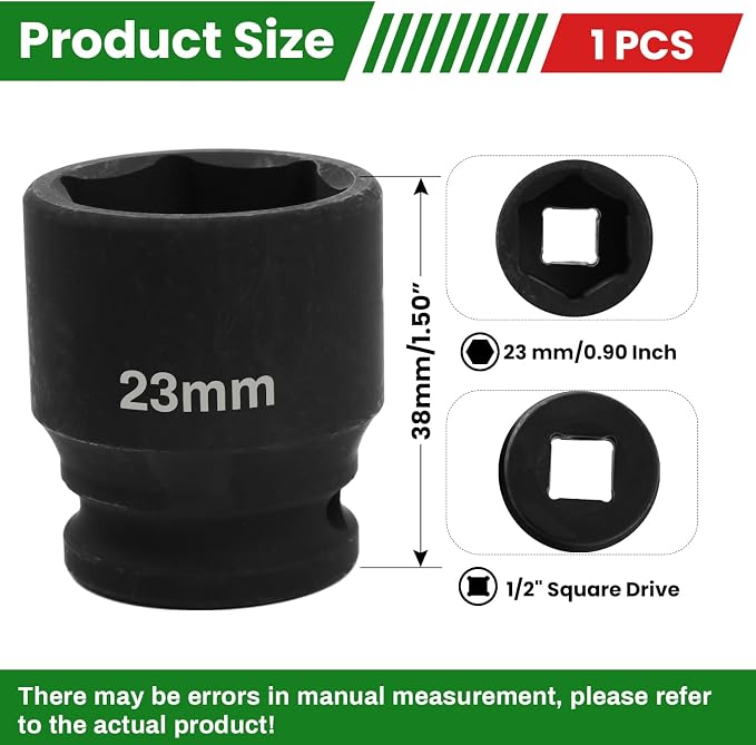1/2" Drive 23mm Deep Impact Socket, 6 Point Chrome Molybdenum Steel Heavy Duty - Image 2