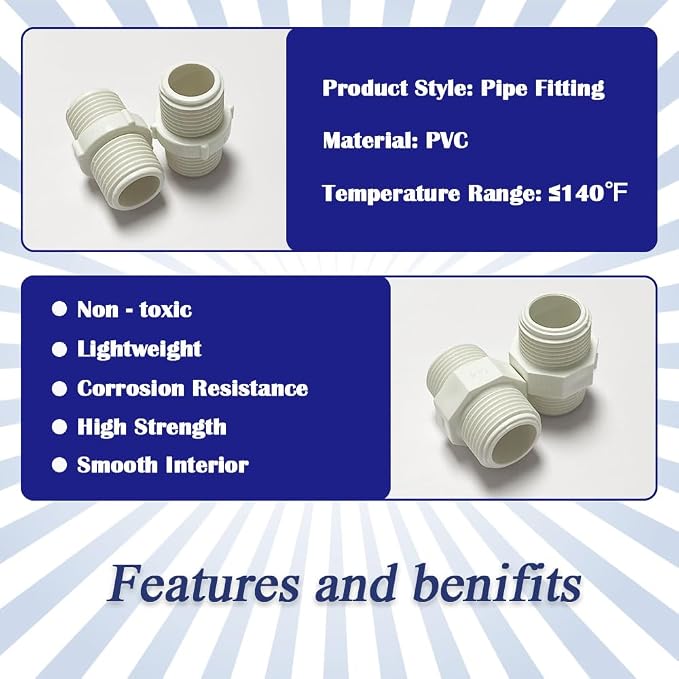 12PCS 3/4 Inch PVC Pipe Fitting Hex Nipple G3/4 Male X G3/4 Male Coupling - Image 3