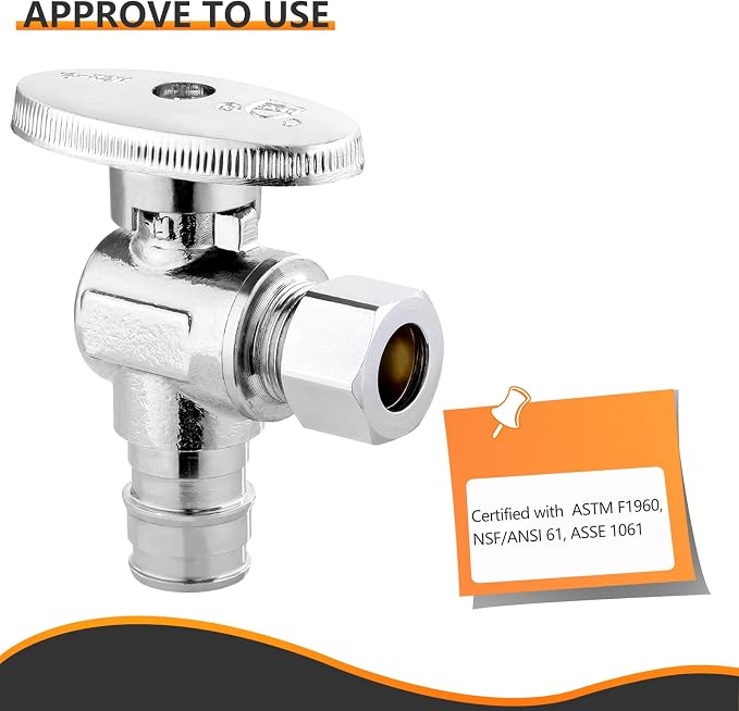 100PC HeSun 1/2" PEX-A Expansion x 3/8" OD Compression Angle Stop Valve | PEX-A - Image 3