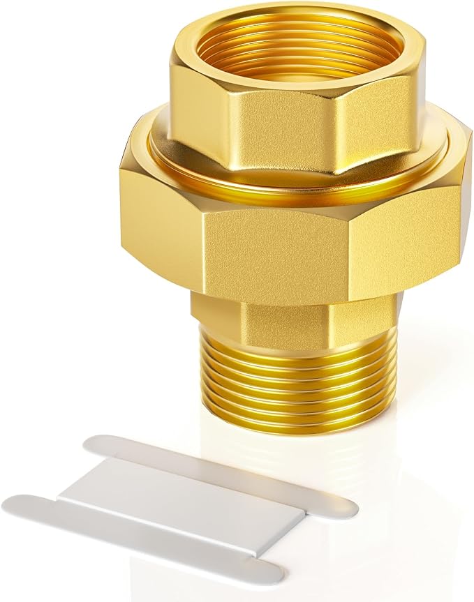 GASHER 1-1/4" NPT Brass Union Pipe Fitting | 1-1/4 Inch Male x 1-1/4 Inch by GASHER