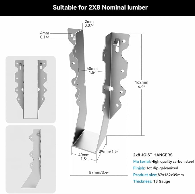 2X8 Joist Hanger 18 Gauge LU28 Galvanizing Face Mount Joist Hangers - Image 5