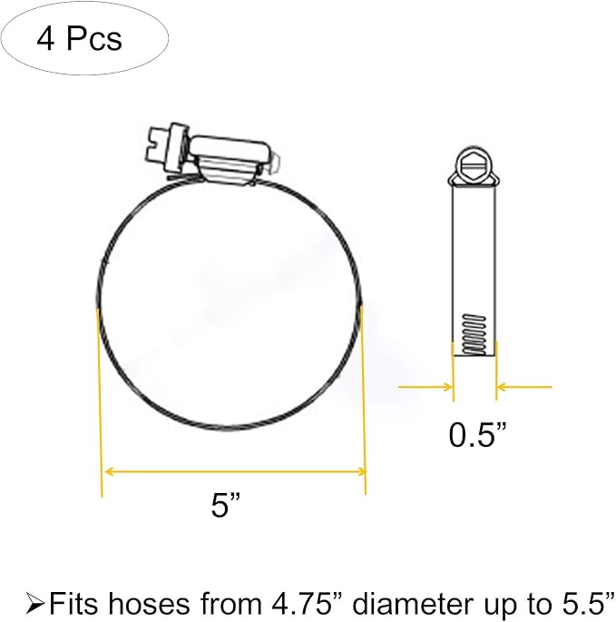5 Inch Adjustable 304 Stainless Steel Duct Clamps Hose Clamp | 4Pcs 118mm-140mm - Image 4