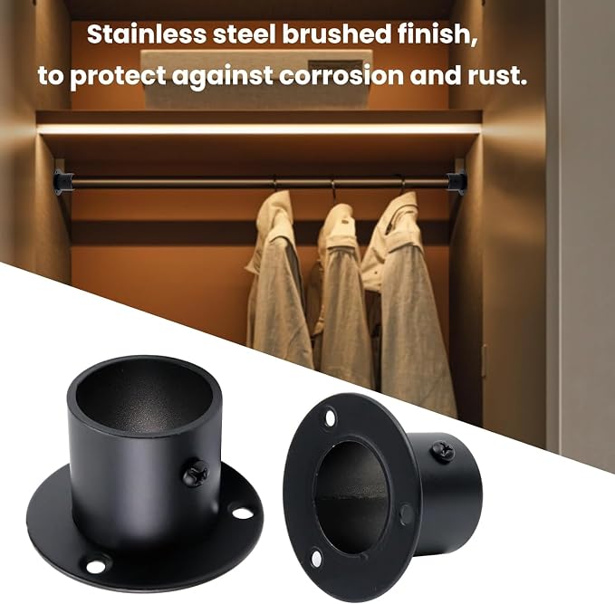 Antrader 0.75inch Stainless Steel Black Adjustable Closet Rod Flange Holder | - Image 5