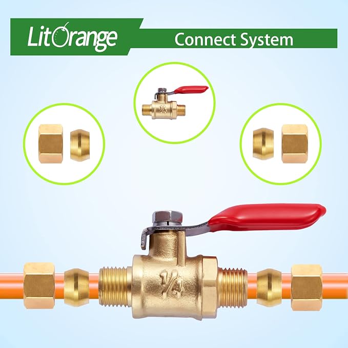 6 Pcs Lead-Free Brass Mini Ball Valve Shut Off Switch, 1/4 inch Compression | - Image 3