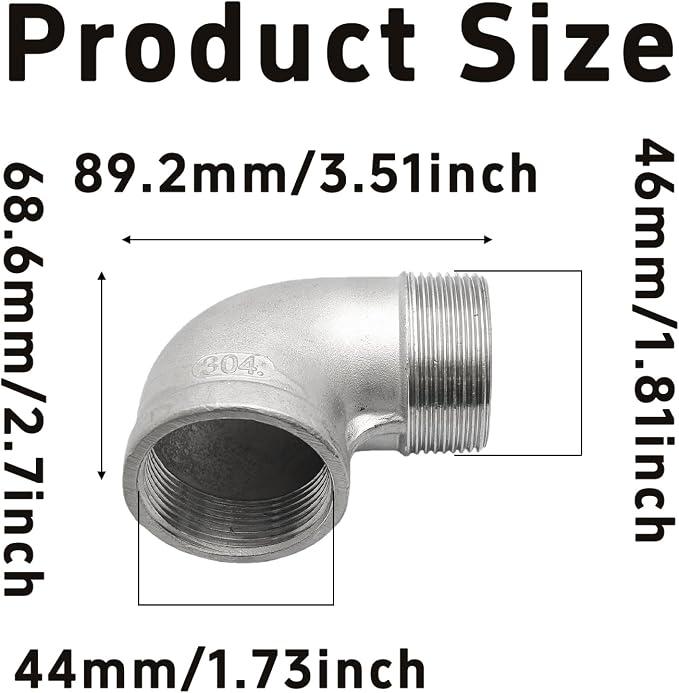 90 Degree Street Elbow, 1-1/2" NPT Male x 1-1/2" NPT Female, 304 Stainless - Image 2