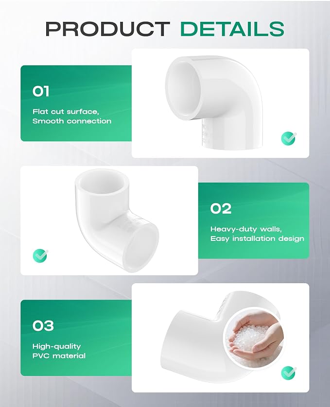 10-Pack 3/4 Inch PVC Fittings 90 Degree Elbow, Furniture Build Grade SCH40 - Image 6