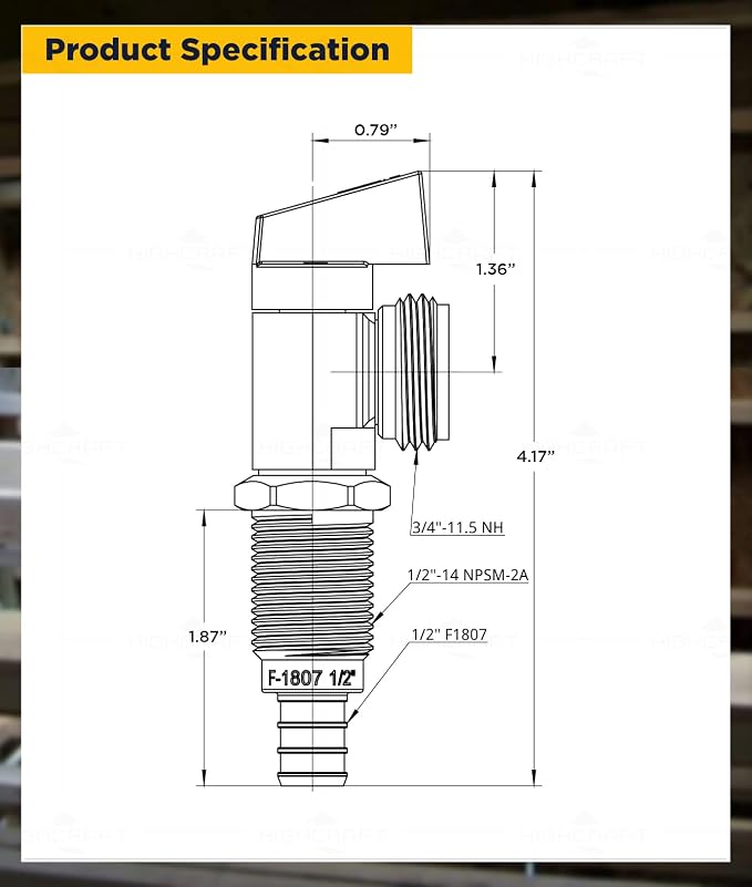 Highcraft 541Q Washing Machine Replacement Valve 1/2’’ PEX B Inlet x 3/4’’ MHT - Image 2