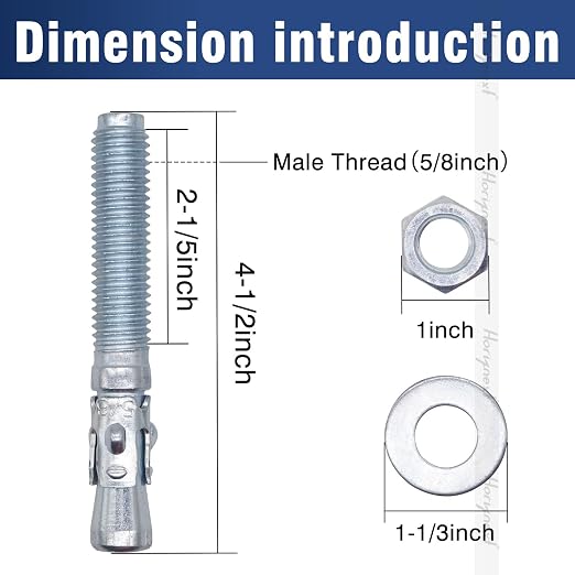 5/8 Concrete Anchors, 5/8 Wedge Anchors Bolts, 4-1/2" L, equipment bases - Image 2