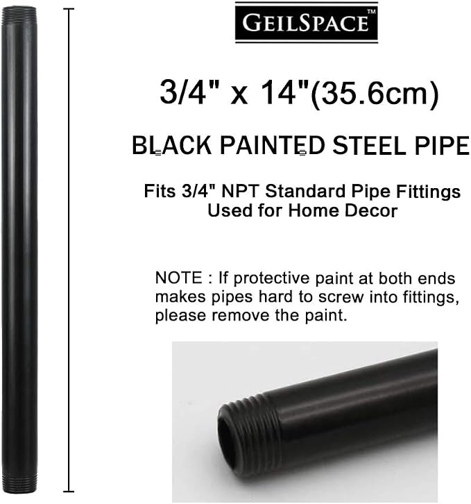 6 Pack 14" Pre-Cut Black Metal Pipe, Industrial Steel Fits Standard Three - Image 2