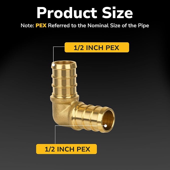 25 Pack Pex Fittings, 1/2" Pex 90 Degree Elbow, Heavy-Duty Brass Crimp Fittings - Image 2