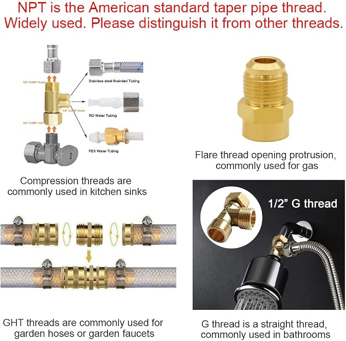 Joywayus 2PCS Brass Swivel Pipe Fitting 3/4" GHT Female x 3/8" NPT Male | - Image 3
