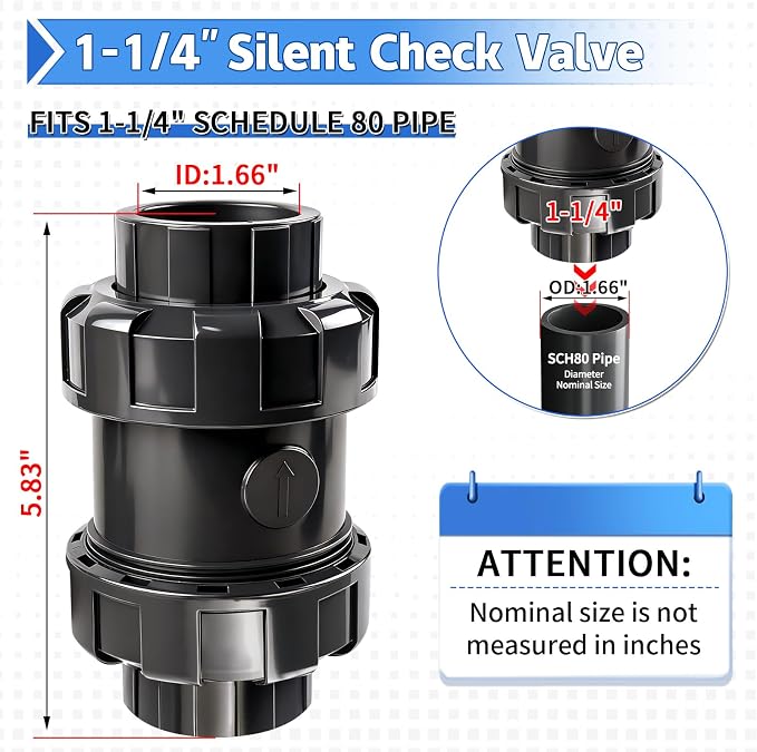 1 1/4 inch PVC True Union Check Valve, 1-1/4-Inch Slip Swing Full Port Utility - Image 2