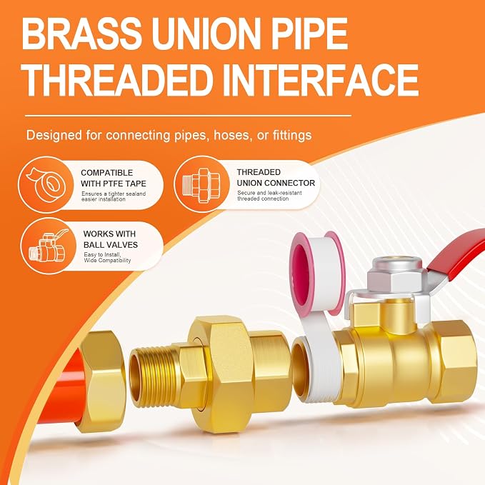 GASHER 5PCS 1/4" NPT Brass Union Pipe Fitting | 1/4 Inch Female x 1/4 Inch Male - Image 5