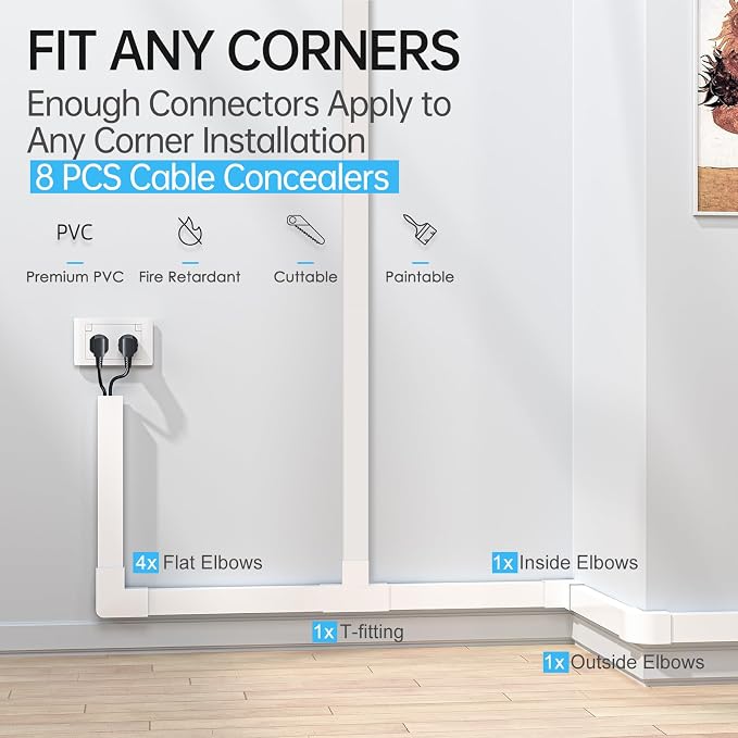 Yecaye Cord Covers for Wires on Wall, W1.18in H0.67in, Large Cord Organizer for - Image 5