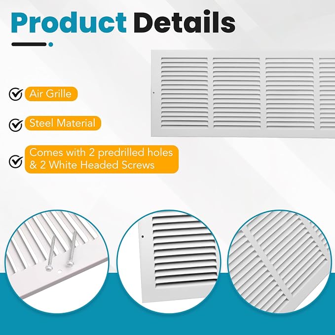 VOISEN Return Air Grille, Fits 30x8 Duct Opening, Steel Return Vent Cover - Image 6