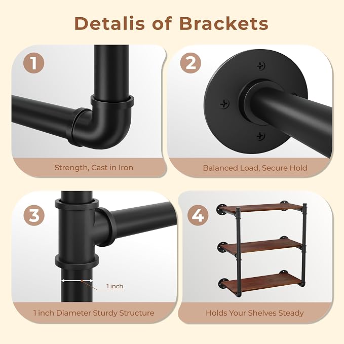 Industrial Wall Mount Pipe Shelf Brackets, Open Bookshelf Brackets - Image 5