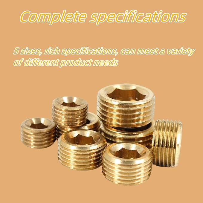 12PCS 1/2" NPT Brass Male Pipe Plug Fitting Hex Counter Sunk Pipe Plug - Image 5
