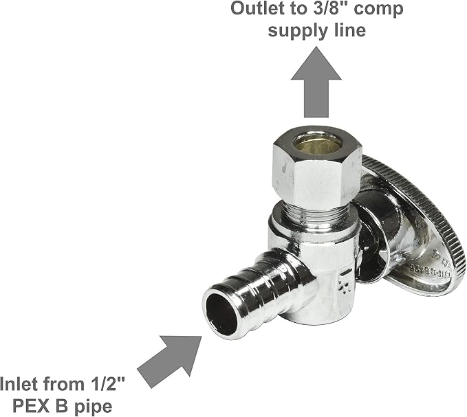 Heavy Duty Chrome Plated Brass 1/4 Turn Angle Valve 1/2" PEX B In x 3/8" COMP - Image 4