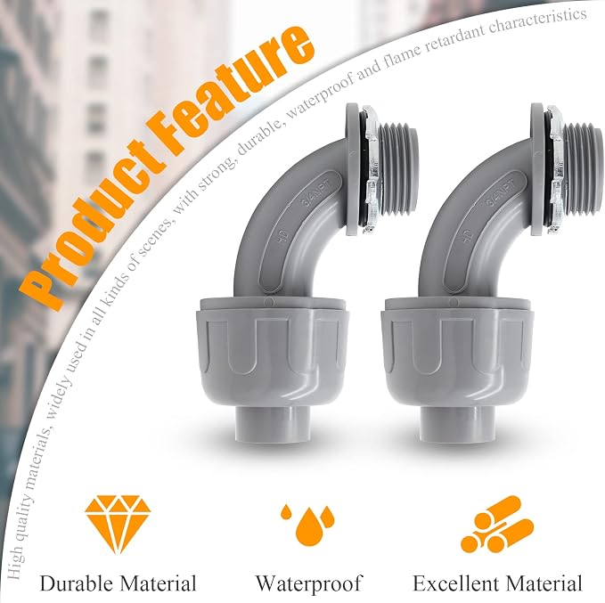 2Pcs 3/4" NPT Liquid-Tight Connector, 90-Degree | Electrical Conduit Connector - Image 5