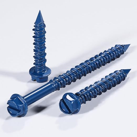 Wensilon 1/4" * 1-3/4" Slotted Hex Concrete Screws Anchor Blue Hexagon Head - Image 3