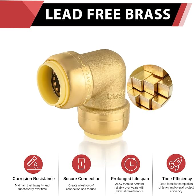 6piece EFIELD 3/4-inch 90-Degree Elbow, Push-Fit Brass Fittings | Connect Copper - Image 3