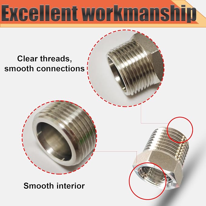 3/4" NPT Male to 1/4" NPT Female Reducer Bushing, 304 Stainless Steel Pipe Hex - Image 5