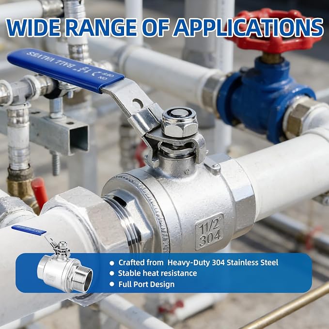 2 Pack 1/2" Full Port Ball Valve NPT Male x Female 304 Stainless Steel Heavy - Image 4
