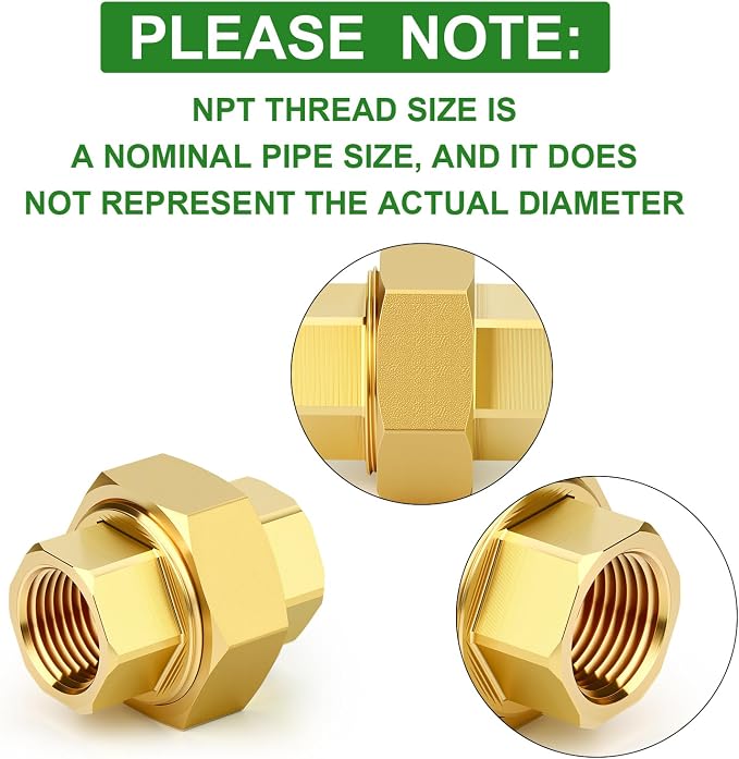 2PCS Brass Union，1/4" NPT Female x 1/4" NPT Female Brass Pipe Fitting - Image 3