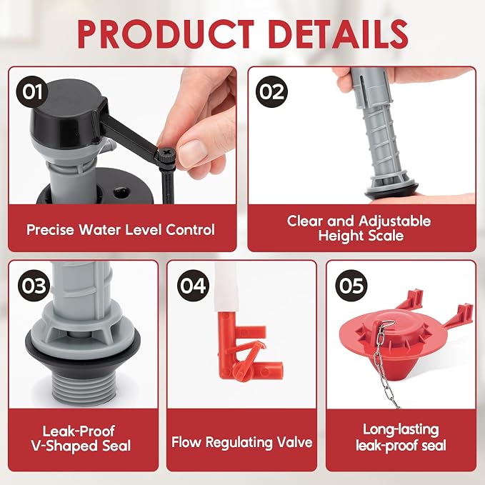 Universal Toilet Flush Valve Replacement Kit, Height Adjustable Fill Valve | - Image 3