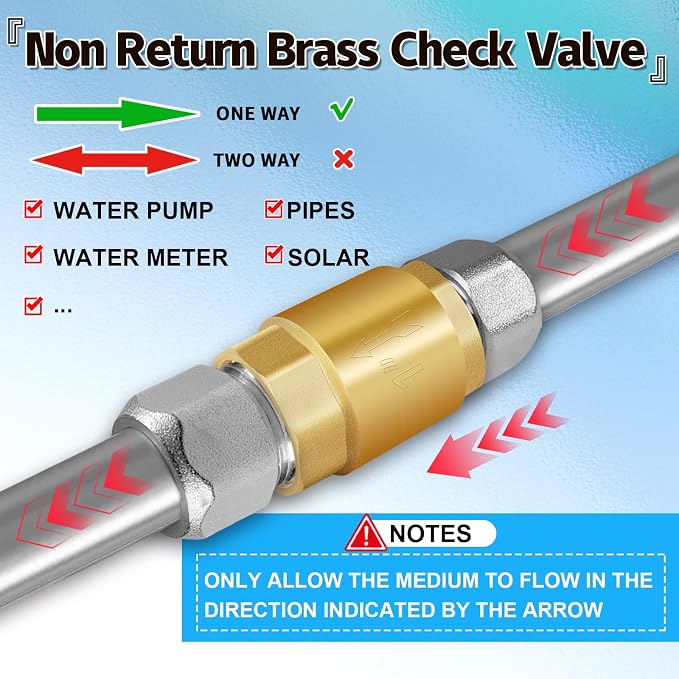 2Pcs 1/2in NPT Spring Check Valve, Brass Non Return One Way Check Valve - Image 5