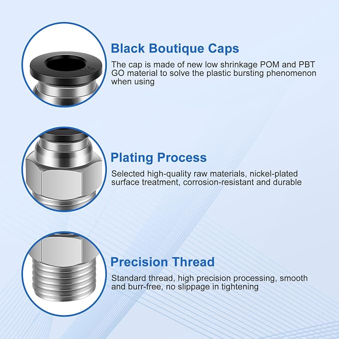 CNAODUN 12 Pcs Push to Connect Fittings 1/4 Inch Tube OD x 1/4 Inch NPT Thread - Image 3