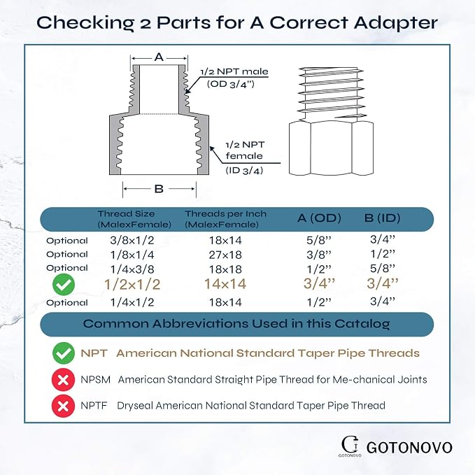 gotonovo G1/2 Inch Female To NPT1/2 Inch Male Threads Adapter Shower Fixture - Image 6