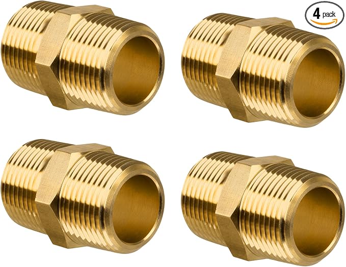 3/4" to 3/4" NPT Male Brass Nipples, Brass Pipe Adapter Fittings, Heavy Duty by KAINGA