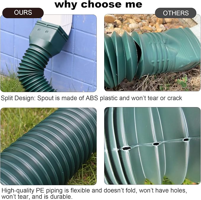 plusgutter Green-2pack Rain Gutter Downspout Extensions Flexible, Drain - Image 2