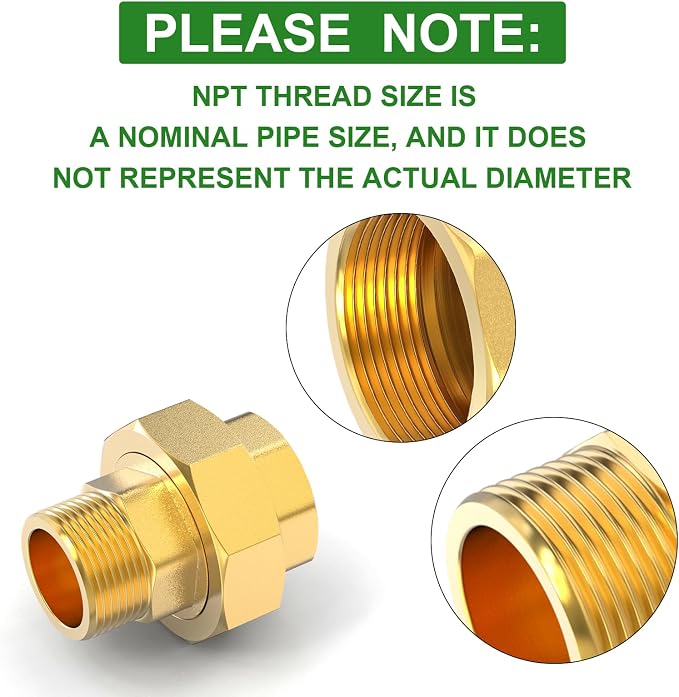 2PCS Brass Union，3/4" NPT Male x 3/4" NPT Female Brass Pipe Fitting - Image 3