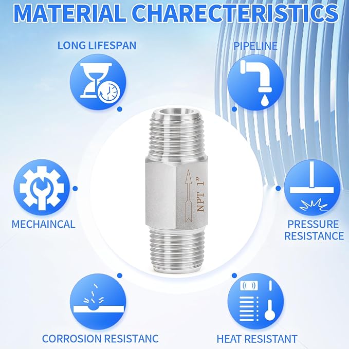 ChillWaves 304 Stainless Steel In-Line Siamese Check Valve 1" NPT Male Thread - Image 5