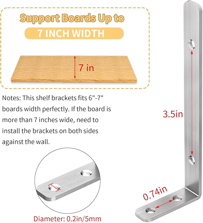 LSK 6PCS L Bracket, L 6"×H 2" Shelf Support Bracket, Max Load :42lb, Living Room - Image 4