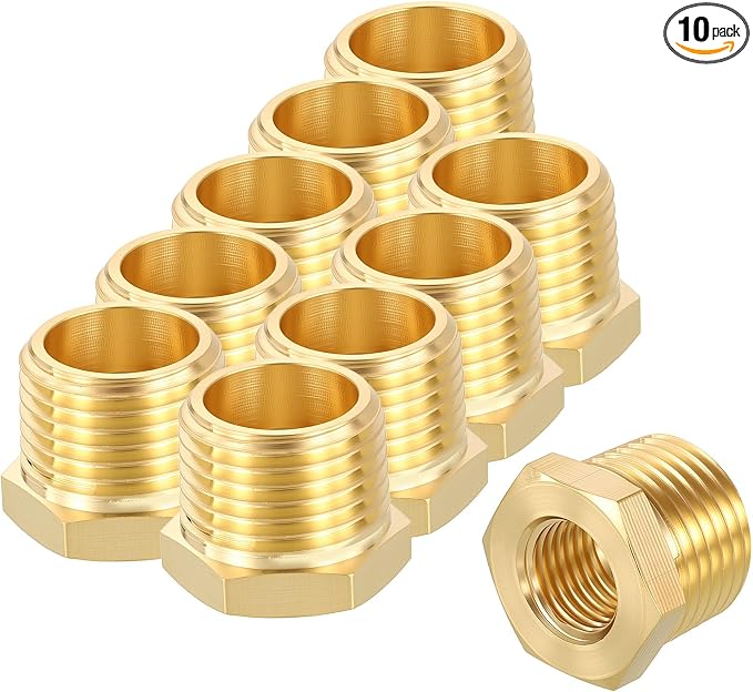 10 Pack Male to FeMale Adapters, 1/2" MNPT x 1/4" FNPT Threaded Brass Hex by Rebower