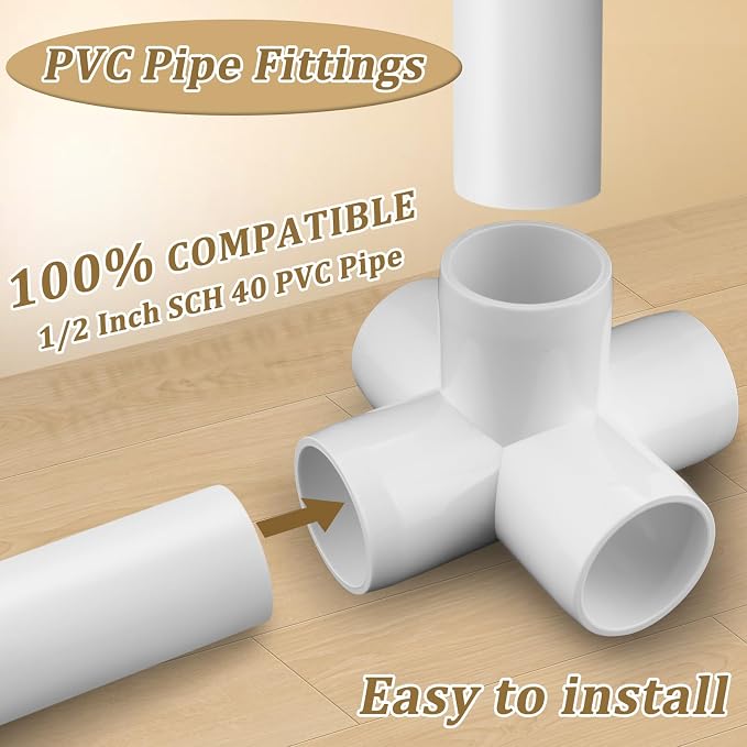 20-Pack 1/2" 5 Way PVC Fittings, Furniture Grade Pipe Fittings 5 Way - Image 3