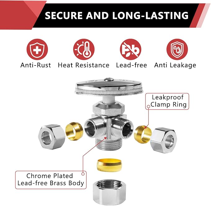 1PCS EFIELD Dual Compression Outlet Multi-Turn Angle Stop Valve | 1/2" NOM x - Image 5