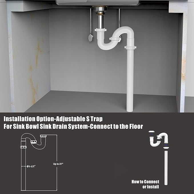 Kitchen Sink Drain Kit, 1-1/2" Sink Drain Plumbing Kit - Image 4