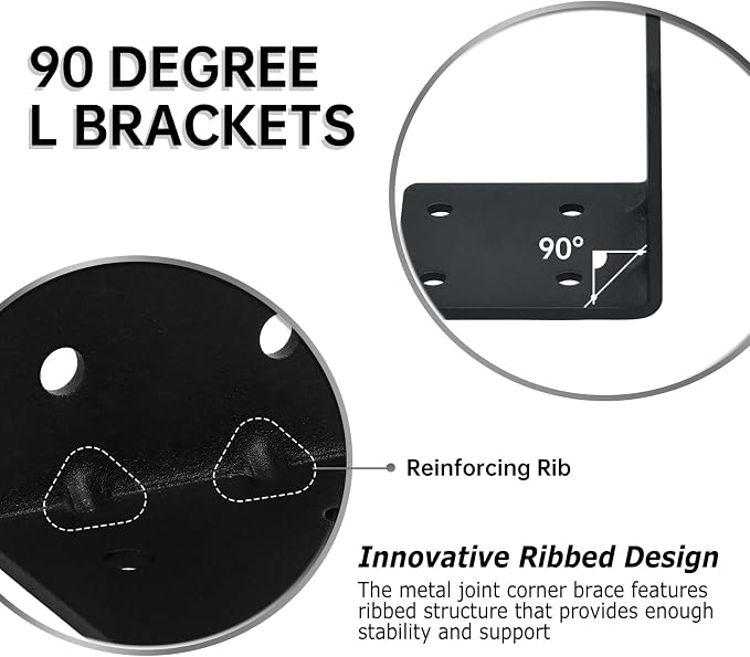 4 Pack L Brackets for Wood Matte Black Strong Corner Brace, Ribbed Corner - Image 3