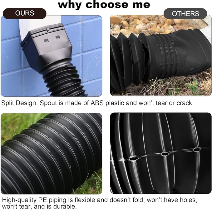 plusgutter Black-2pack Rain Gutter Downspout Extensions Flexible, Drain - Image 2