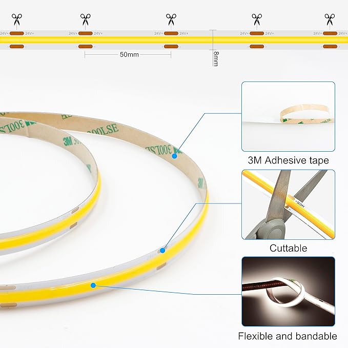 AXMOTUT 32.8ft COB LED Strip Light White, High Bright LED Strips - Image 5
